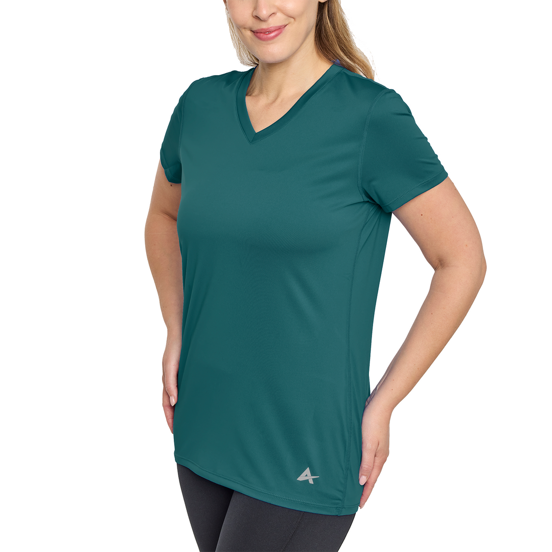 T-shirt rafraîchissant col V femme — La chaleur ne gagne plus