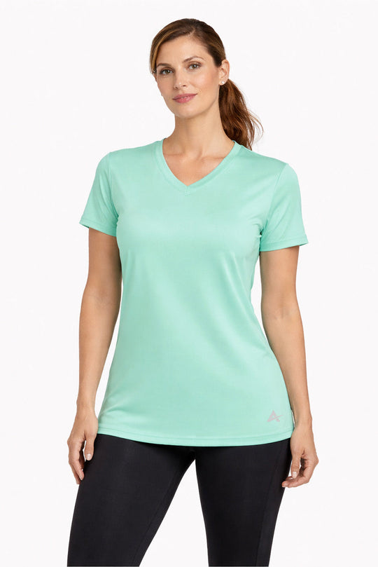 T-shirt rafraîchissant col V femme — La chaleur ne gagne plus