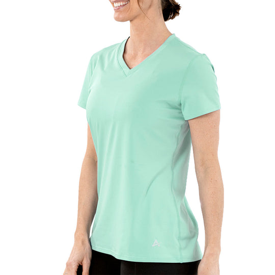 T-shirt rafraîchissant col V femme — La chaleur ne gagne plus
