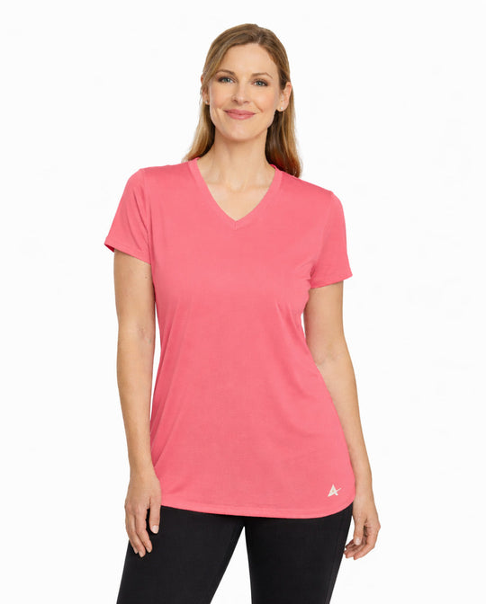 T-shirt rafraîchissant col V femme — La chaleur ne gagne plus