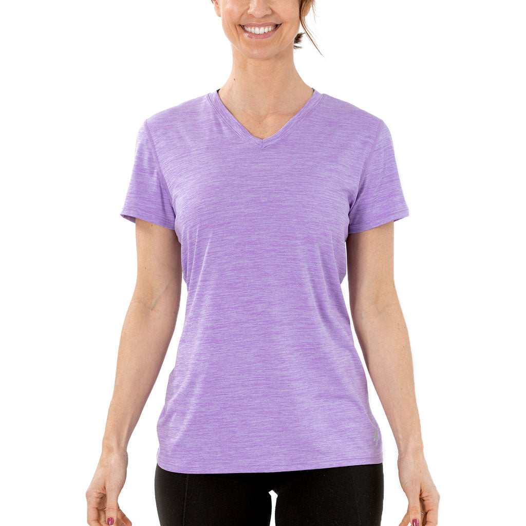 T-shirt rafraîchissant col V femme — La chaleur ne gagne plus