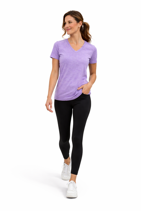 T-shirt rafraîchissant col V femme — La chaleur ne gagne plus