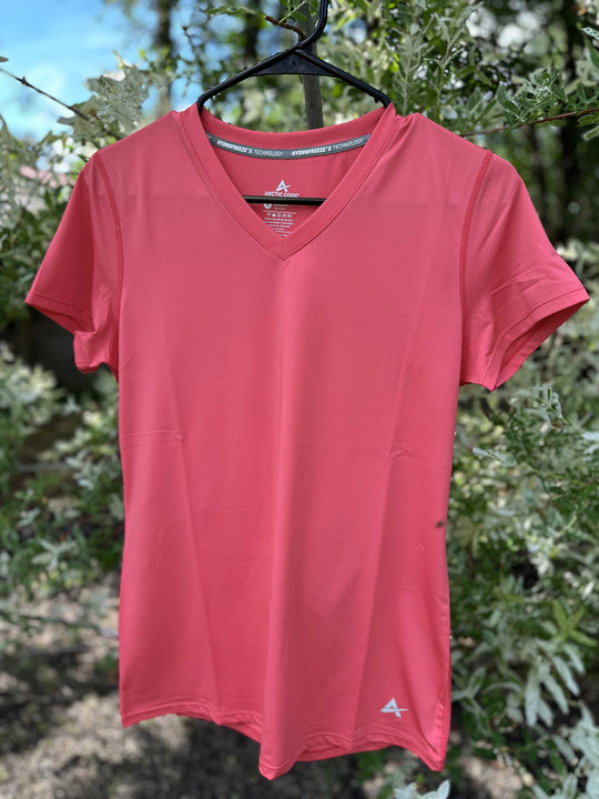 T-shirt rafraîchissant col V femme — La chaleur ne gagne plus