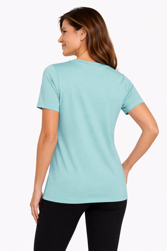 T-shirt rafraîchissant col V femme — La chaleur ne gagne plus